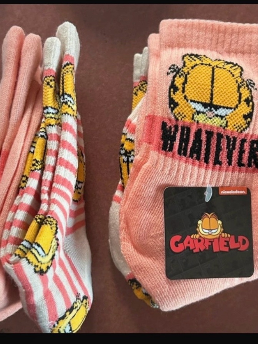 Nickelodeon Garfield Pink and Yellow Crew Socks set of 2 two packs